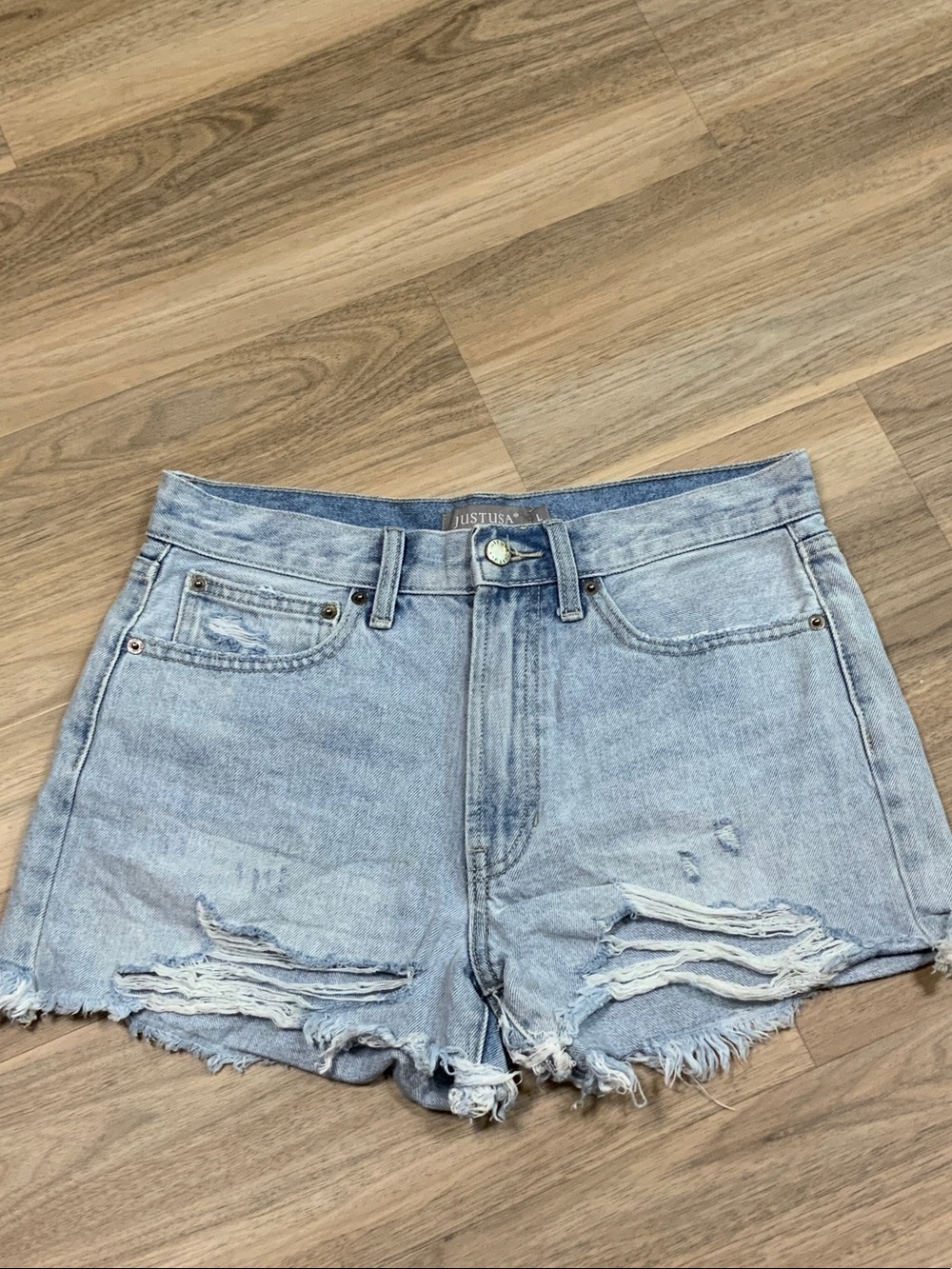 Just USA Light Blue Distressed High-Rise Denim Shorts